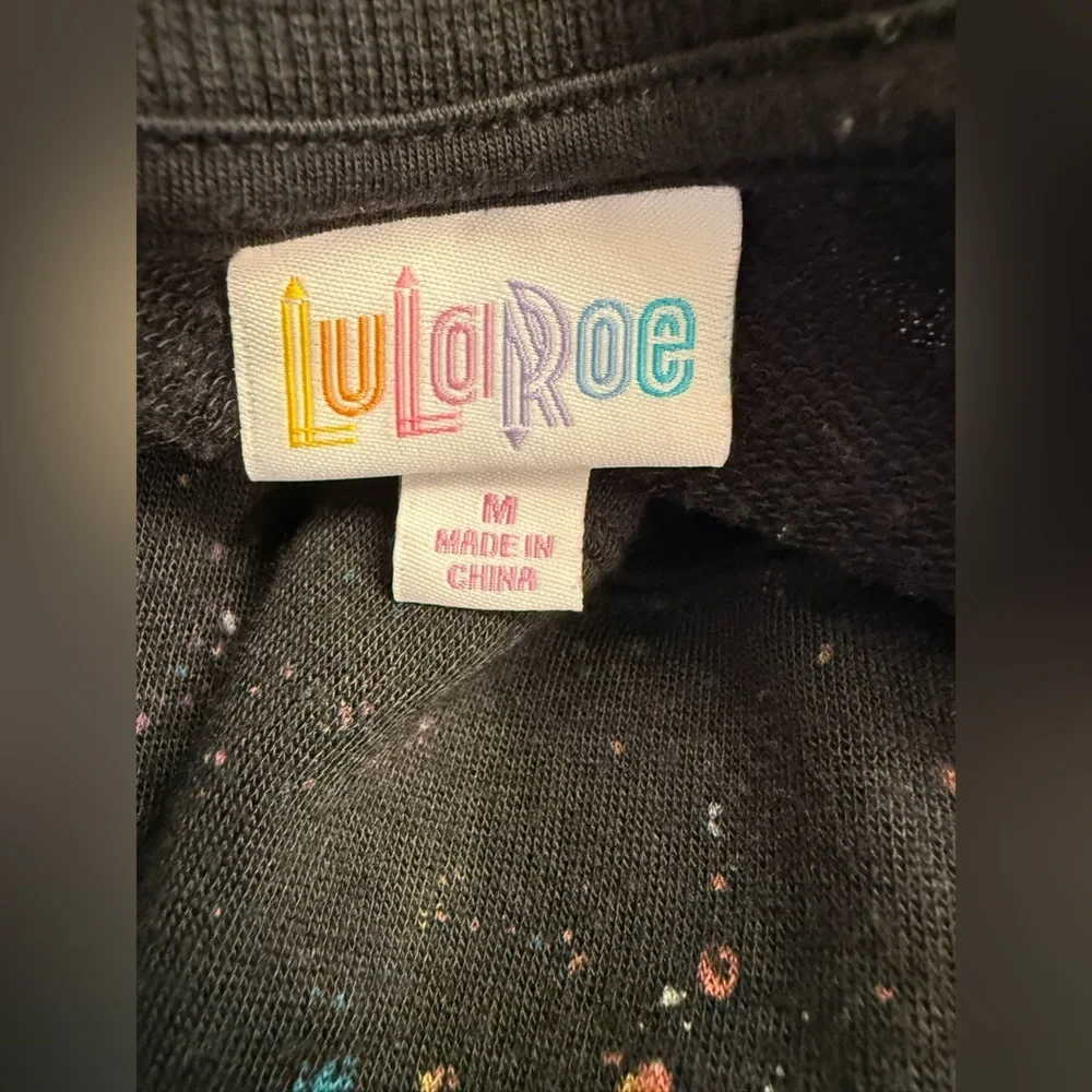 LuLaRoe Supply Crew Neck Sweater Black Smiley Size Medium - Picture 3 of 6